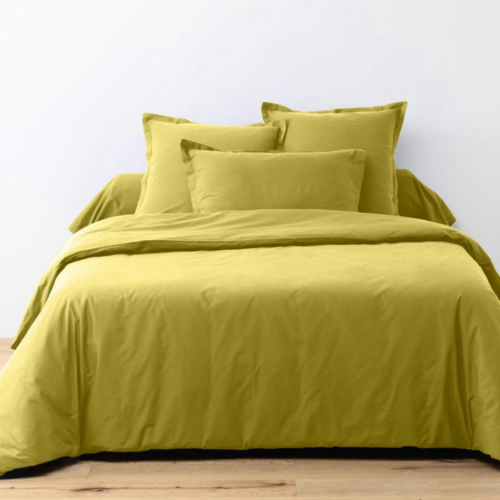 - Parure de lit 2 places coton unie jaune 200x200 cm