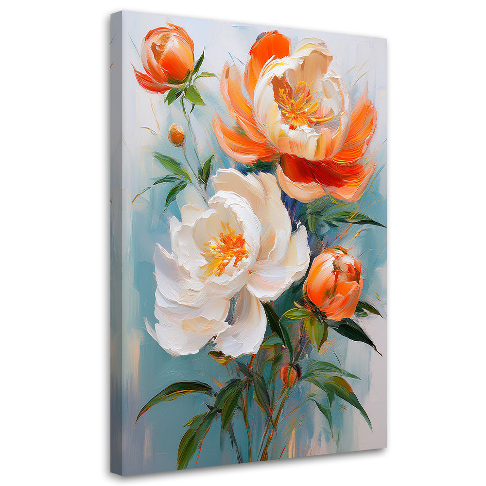 Feeby Obraz na płótnie, Piwonie Kwiaty Pomarańczowo Białe 40x60
