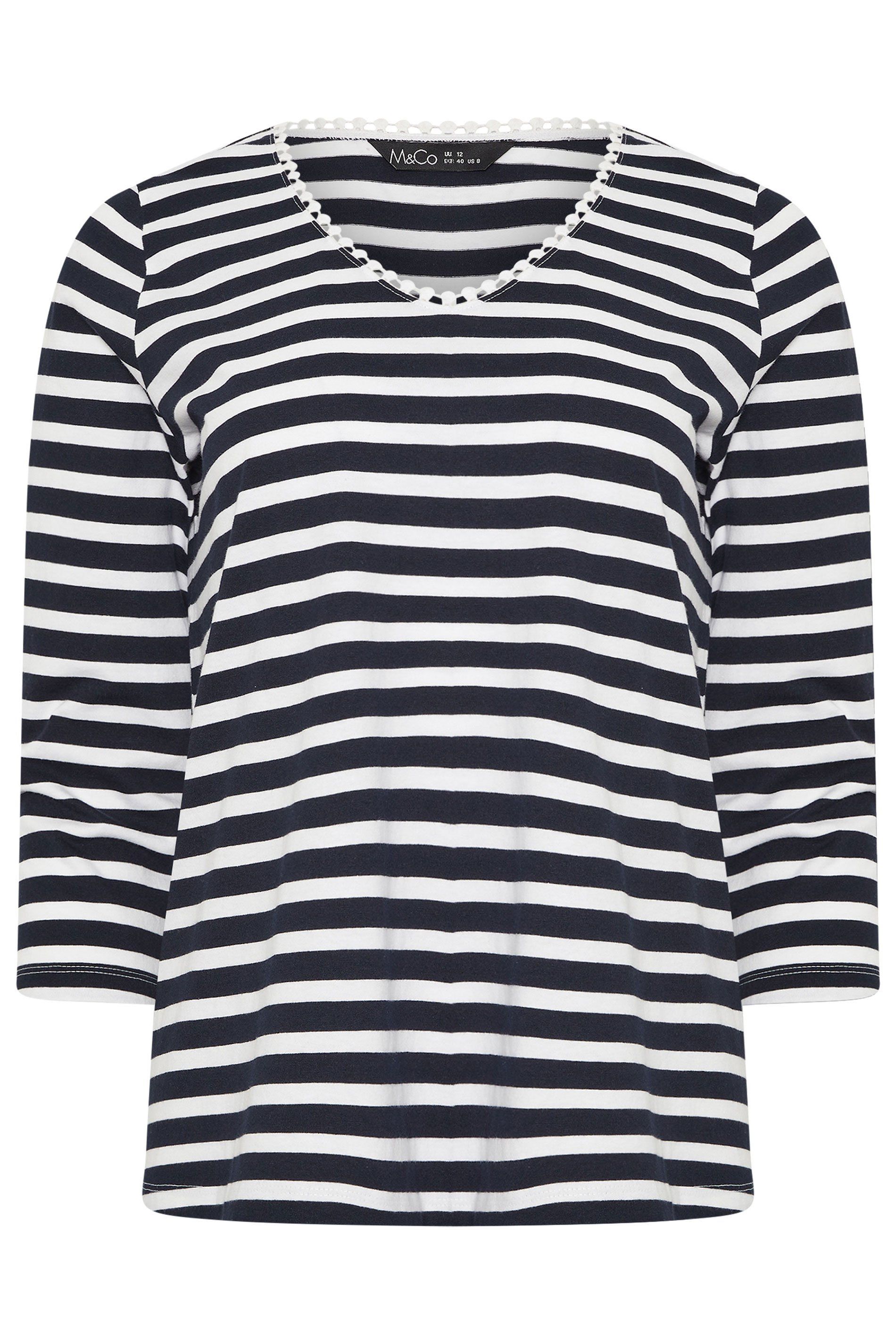 M&Co Stripe Cotton Neck Trim Top