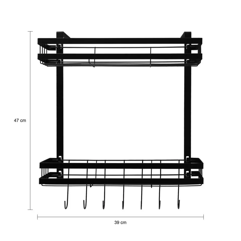Krumble Kruidenrekje ophangbaar met 2 plankjes en 7 haakjes - metaal - Zwart