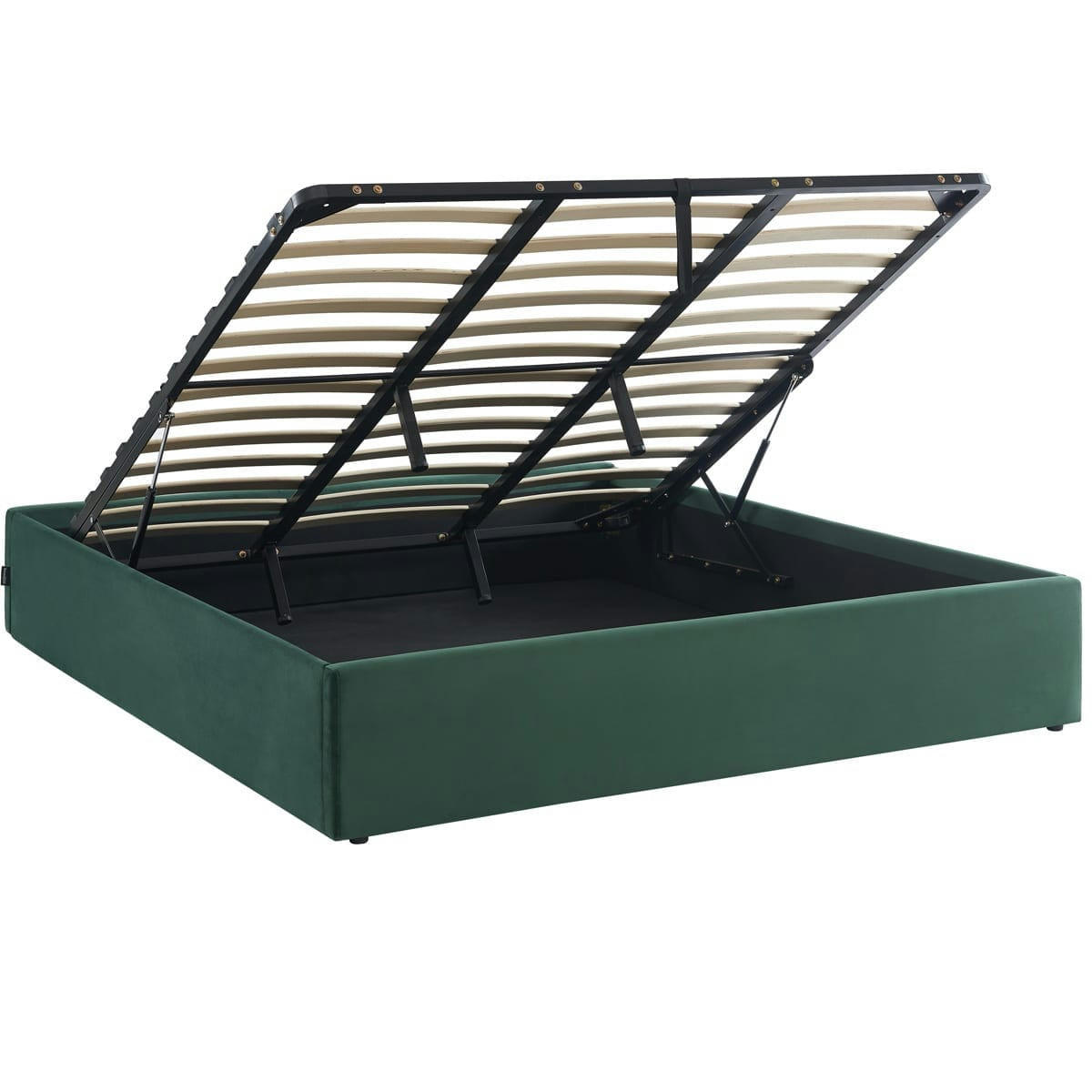 HANDY - Lit coffre 180x200cm en velours vert + sommier à lattes