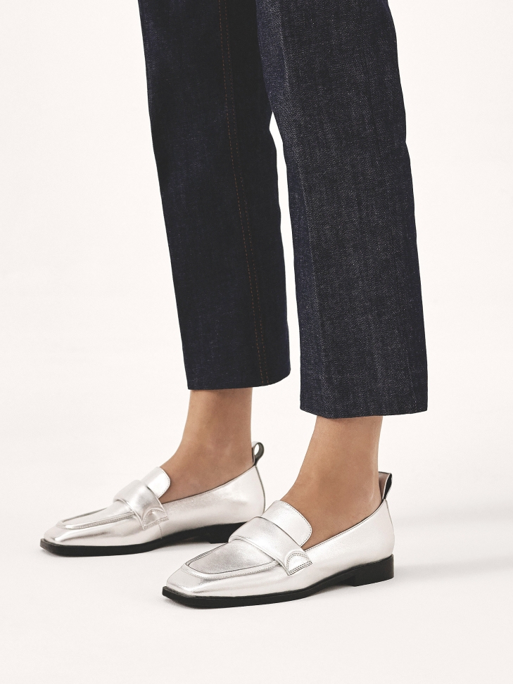 Silver loafers with square toes