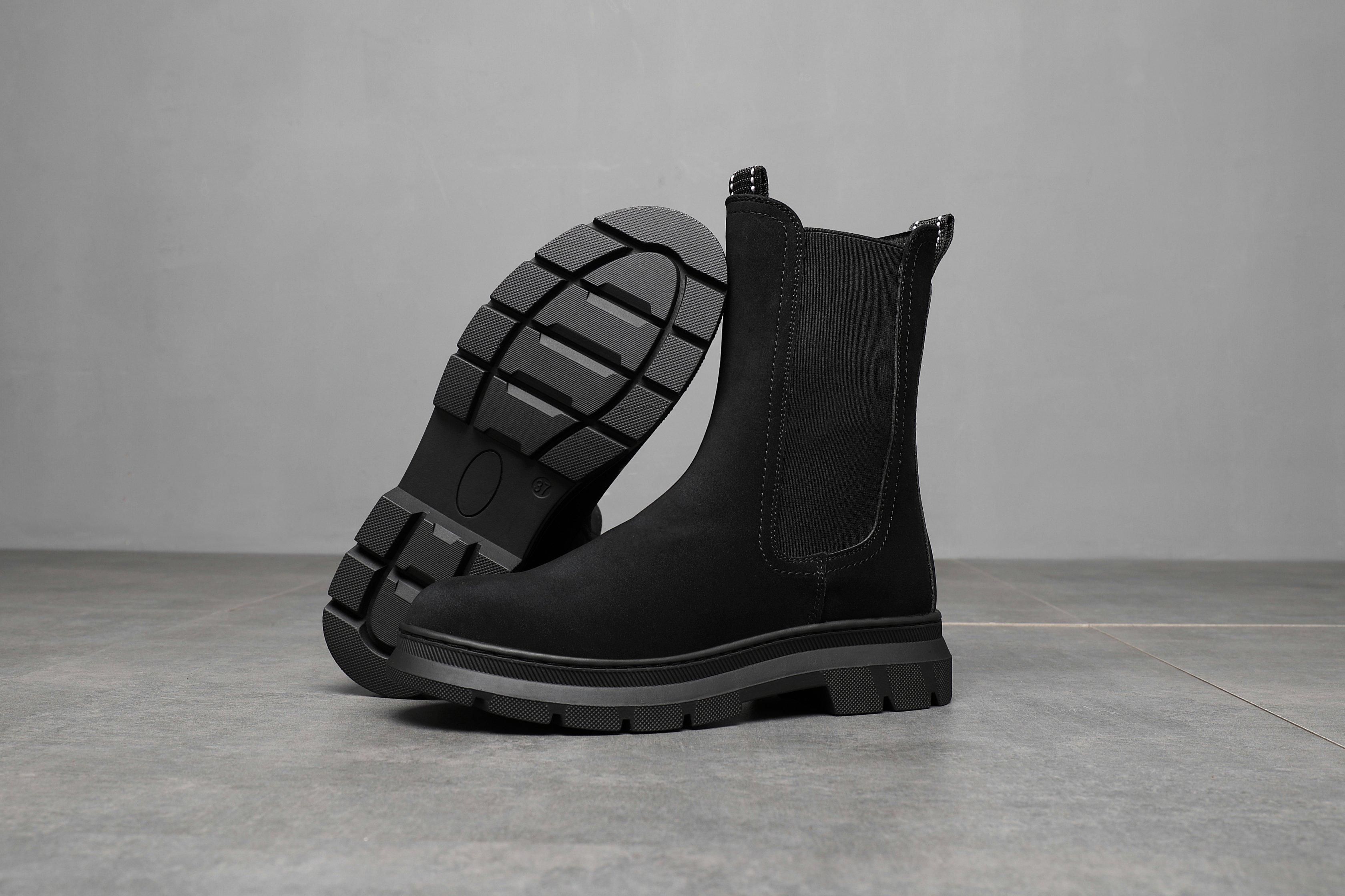 IVACHY Faux Suede Elastic Chunky Platform Mid Calf Chelsea Ankle Boots