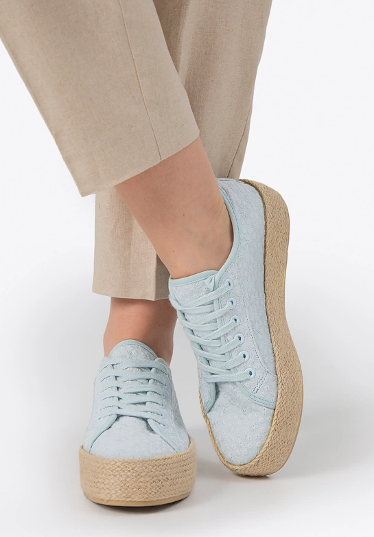 Damskie sneakersy na słomkowej podeszwie niebieskie