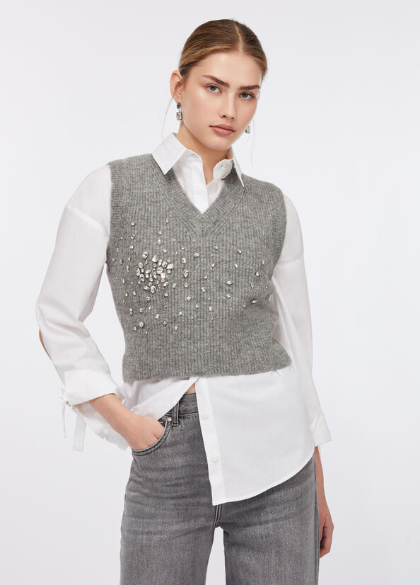 Top in lana con strass