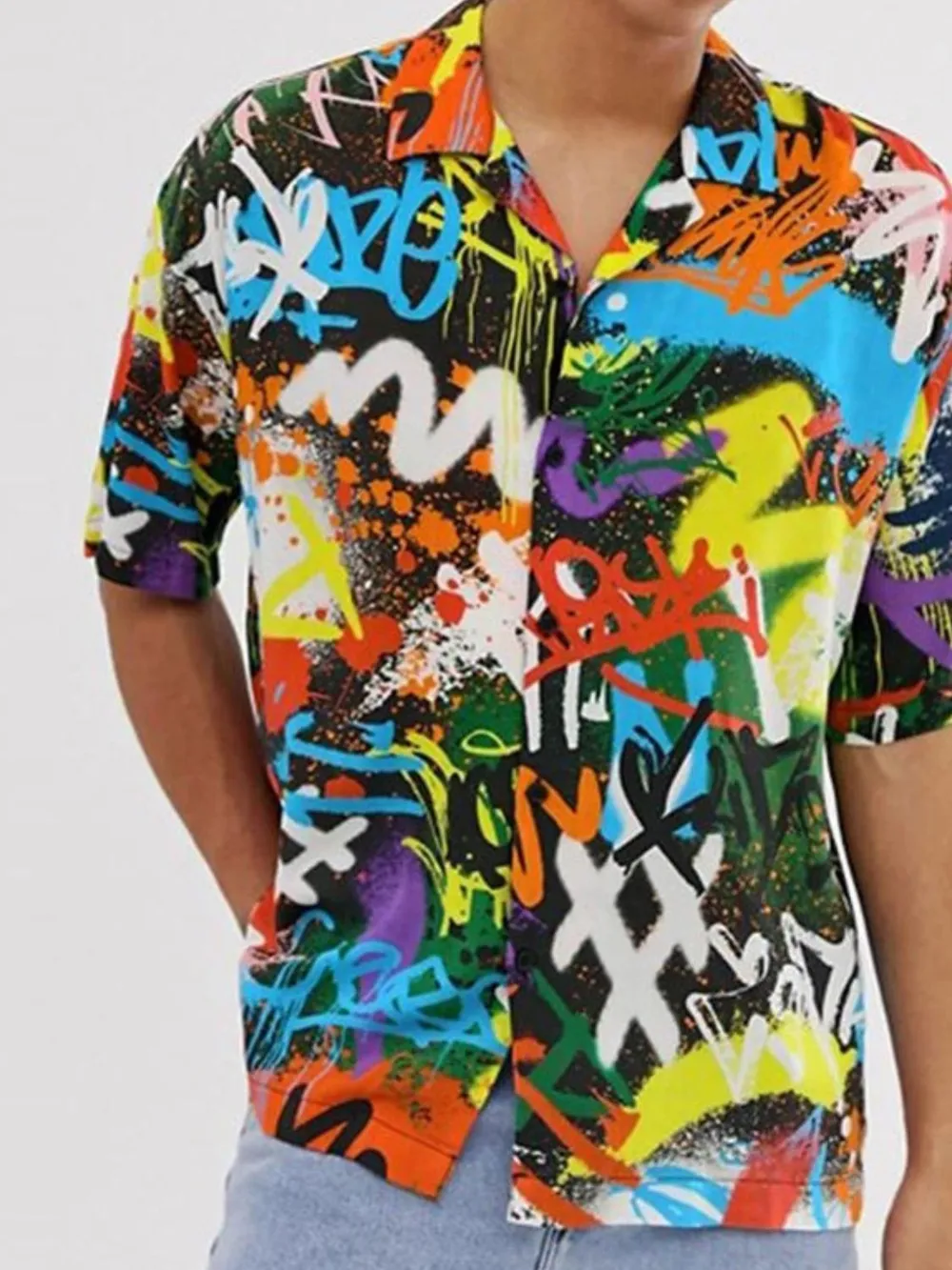 Men's Full Size Printed Button Up Half Sleeve Shirt Plus Size