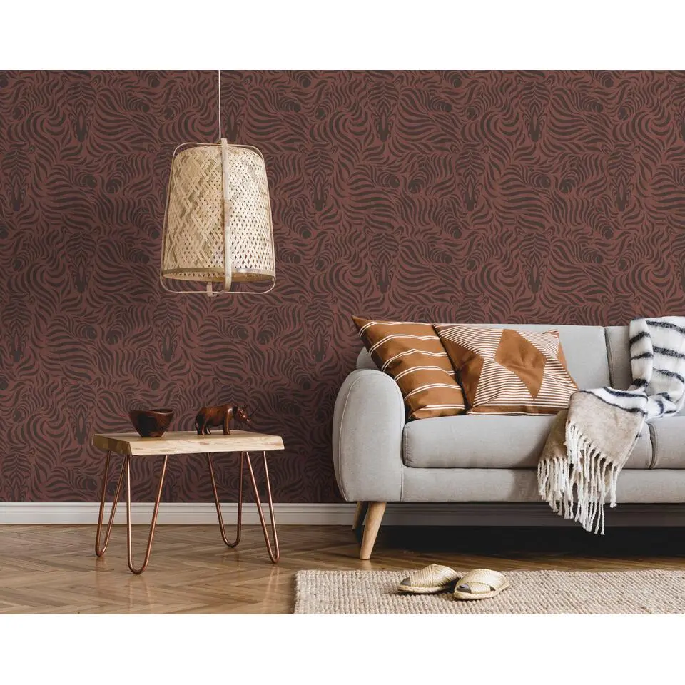 Sanders & Sanders behang zebra's terracotta en zwart - 53 cm x 10 m