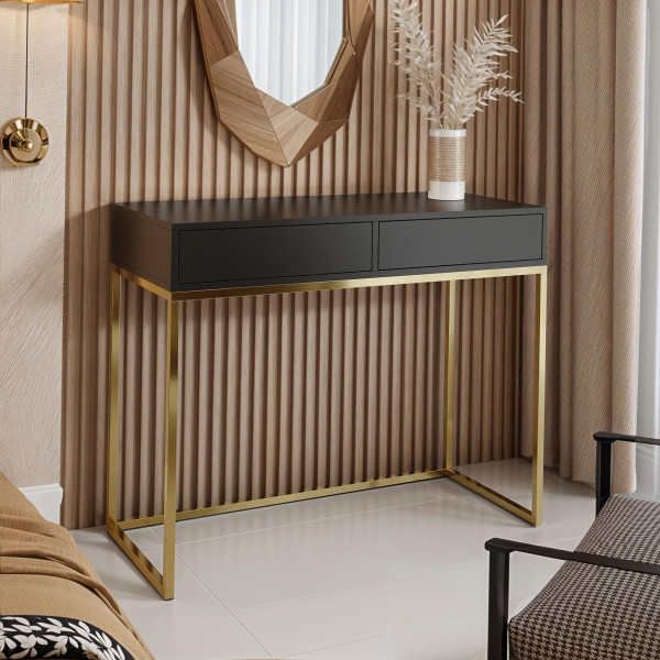 Nowoczesna czarna toaletka 100 CUBIC w stylu loft na złotym stelażu
