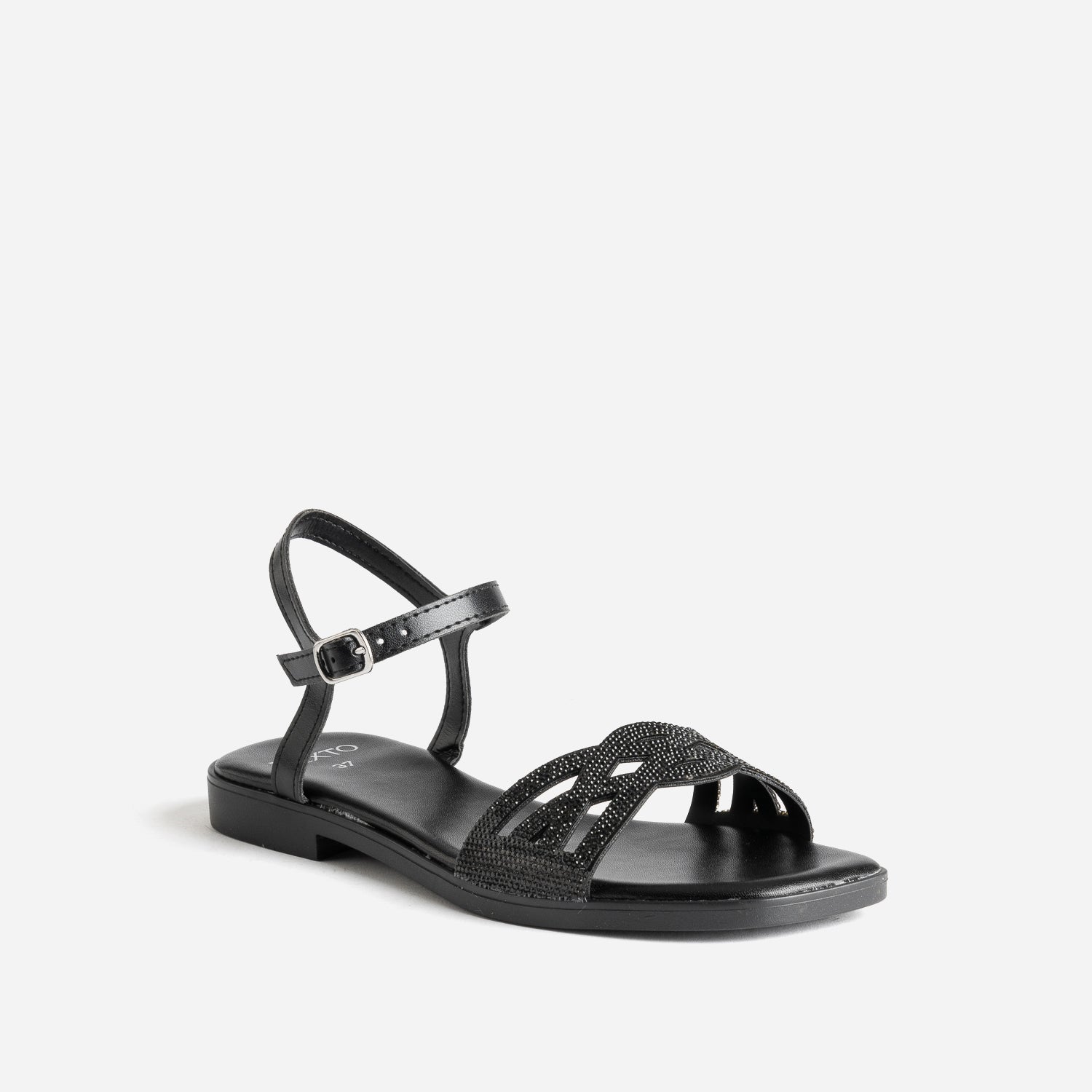 Sandale TEXTO noire brides strassées