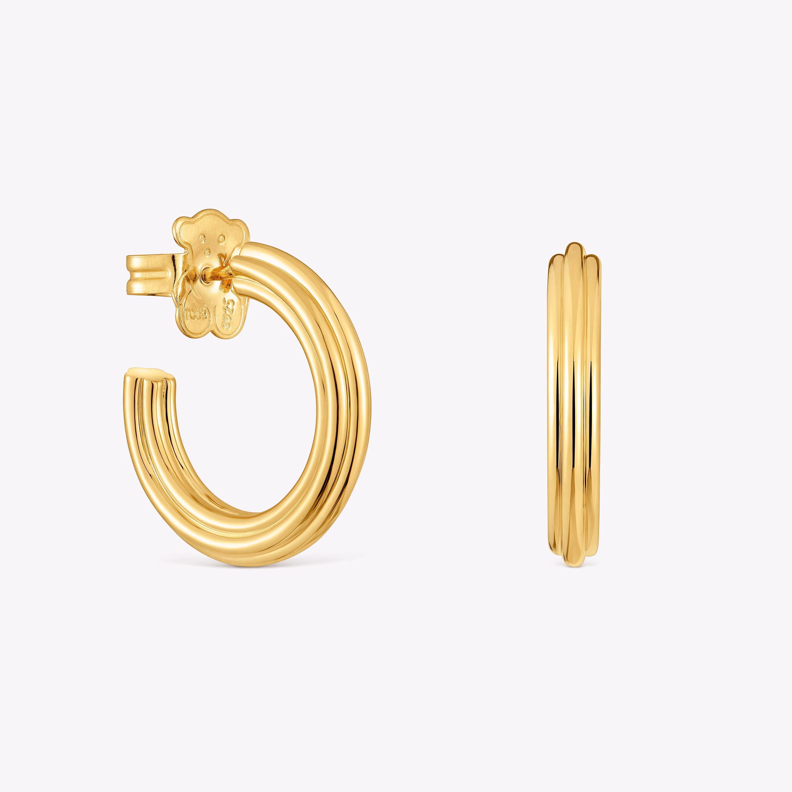 Pendientes de aro con baño de oro 18 kt sobre plata y motivo flor TOUS 1950