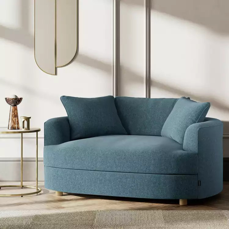 Habitat Sacha Fabric Cuddle Chair - Blue - Ash Leg