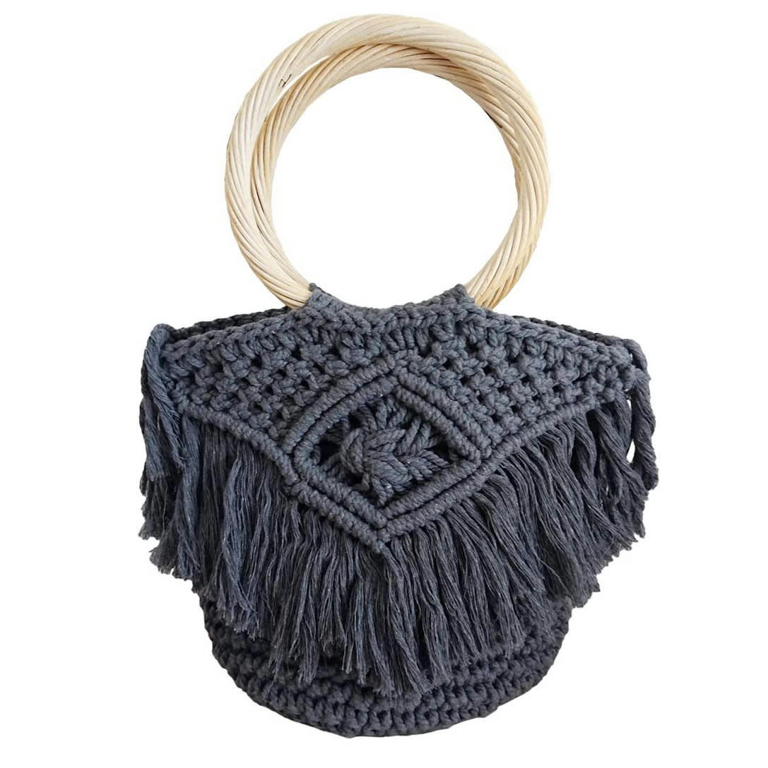 LUNA - Sac cabas en crochet avec anses en bambou, gris