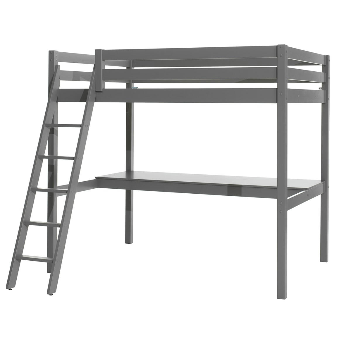 PINO - Lit mezzanine 140x200 sommier inclus bureau gris