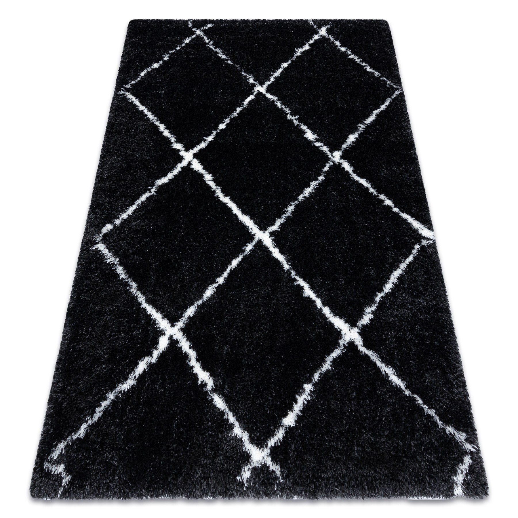 Dywan FLUFFY 2373 shaggy kratka, trellis - antracyt / biały 80x150 cm