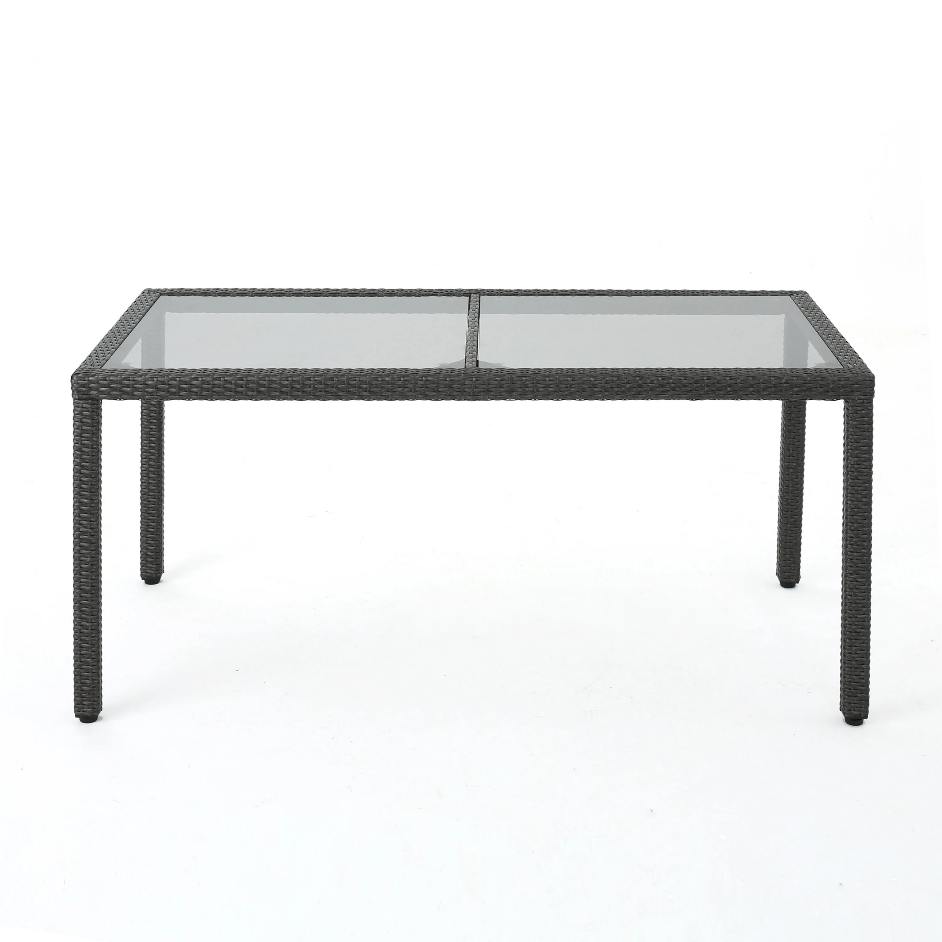 Yuzu Dining Table, 68 Inch Rectangular Glass Top, Gray Outdoor Wicker