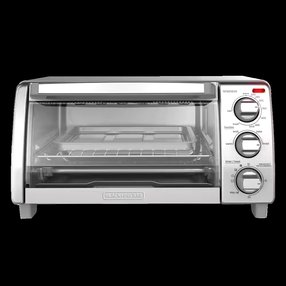 Black & Decker 4-Slice Toaster Oven with Natural Convection, Stainless Steel, 4 Cooking Functions