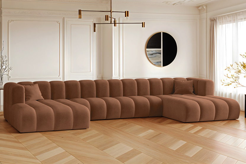 Sofa w kształcie U, Grand U XLmodułowa z tkaniny Salvador Brązowy