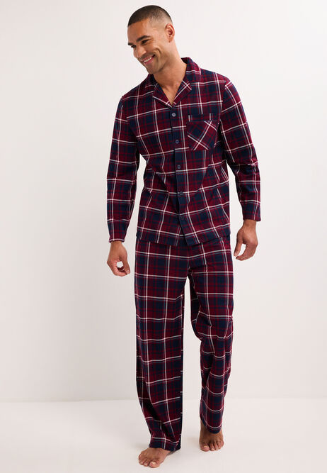 Mens Burgundy Check Revere Pyjama Set
