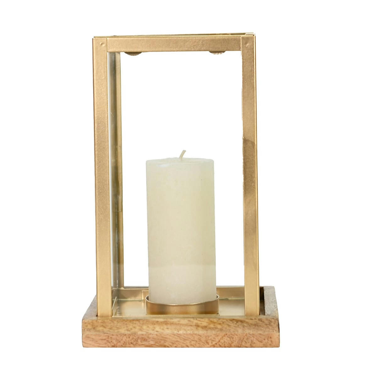 KANDAVA GOLD - Photophore métal socle en bois 11x20 cm