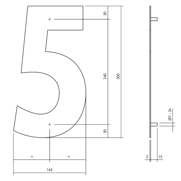 Hausnummer, Nummer 5 XL, edelstahlfarben, Stahl
