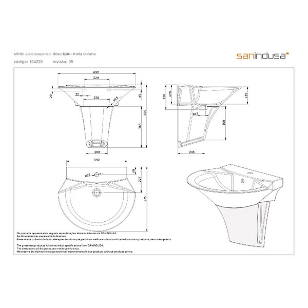 Demi colonne de lavabo Jade céramique traditionnelle SANINDUSA blanc