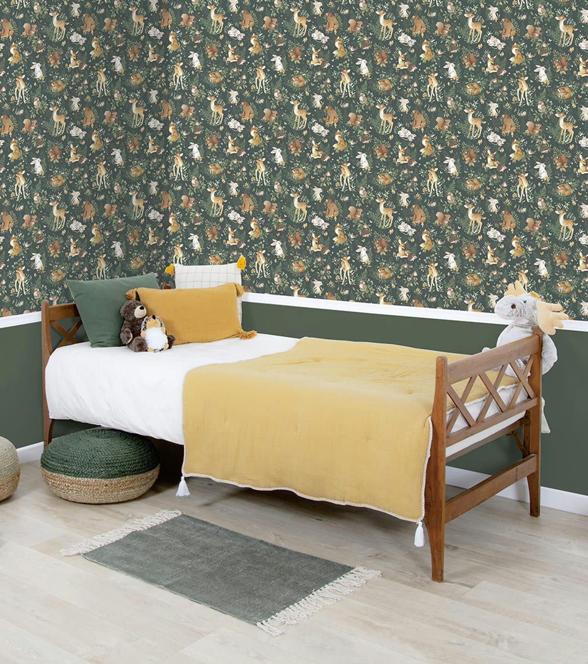 FOREST - Papier peint amis de la forêt en Papier Vert bouteille 50cm x 10m