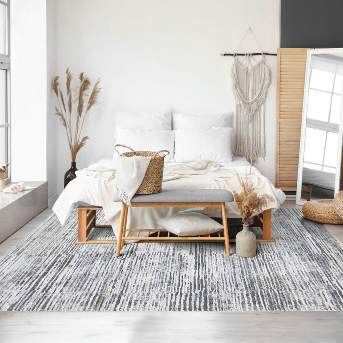 VESTALE - Tapis extra-doux motif lignes gris crème 160x230
