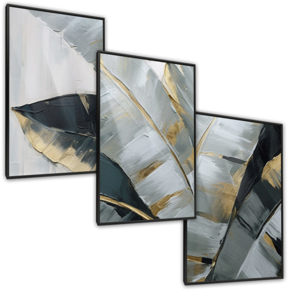 ZESTAW 3X Plakat Malowane Liście Tropikalne 30x40cm