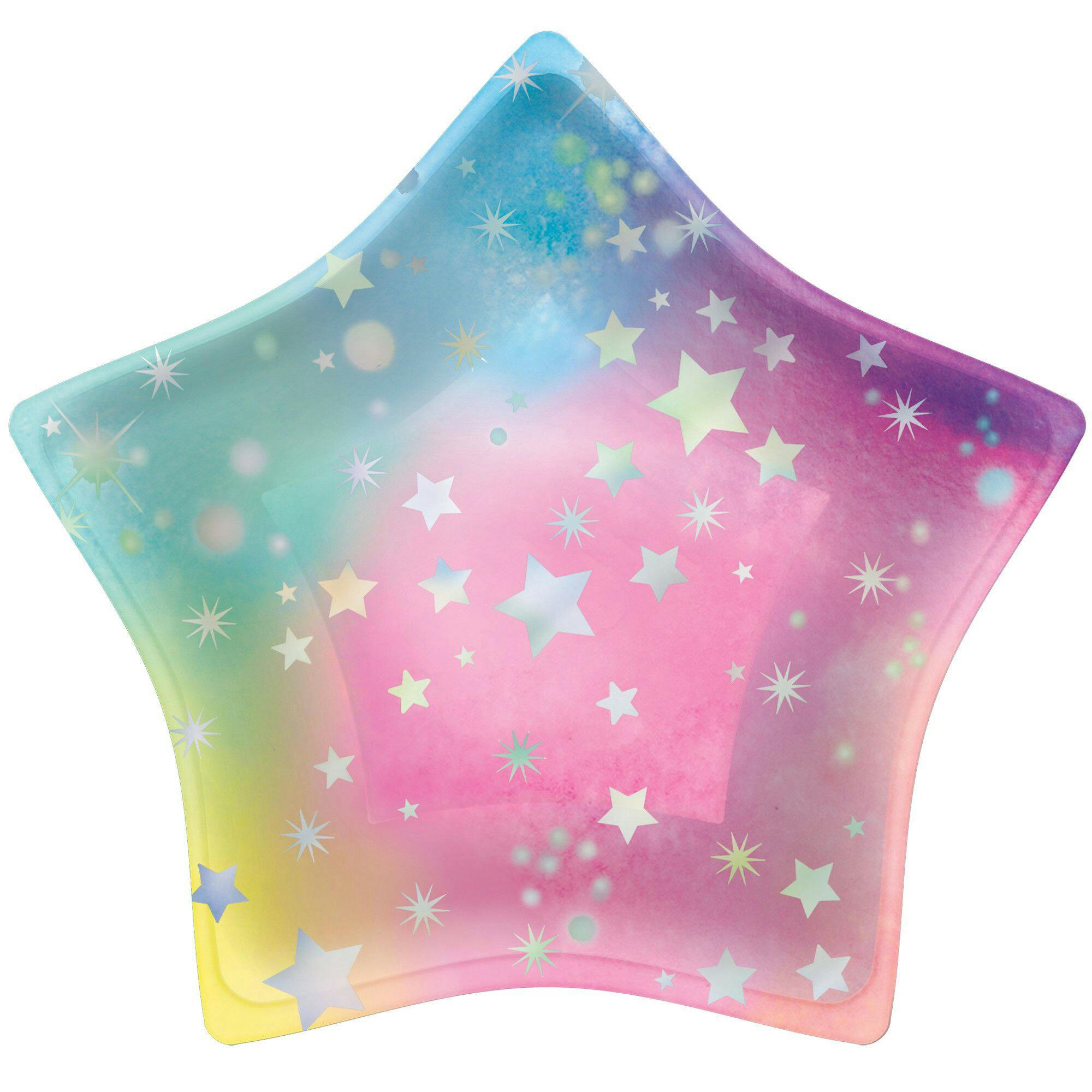 Luminious Star Paper Disposable Dessert Plates, Blue/Yellow/Pink, 7-in, 8-pk, for Birthday Party