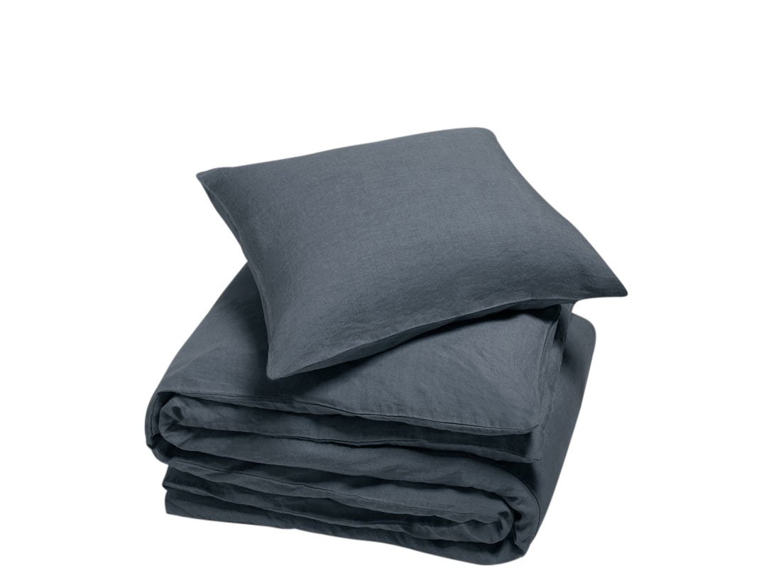 Yumeko dekbedovertrek gewassen linnen earth blue 140x220   1/60x70