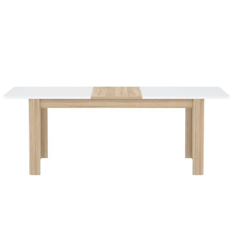 ALEXIANE - Table de repas extensible 160/206 cm plateau blanc et bois