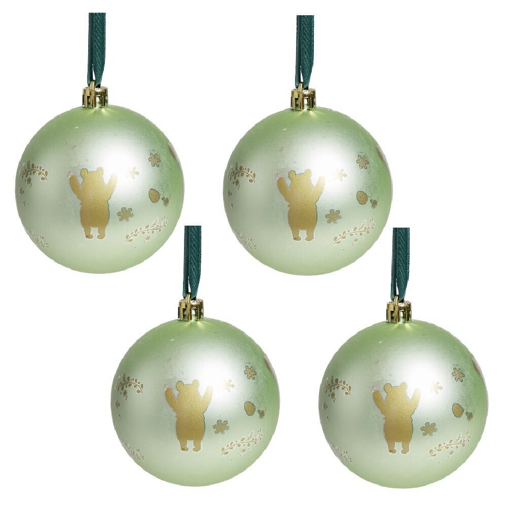 Boule de No&euml;l Disney Winnie L'ourson vert Ø8cm x4