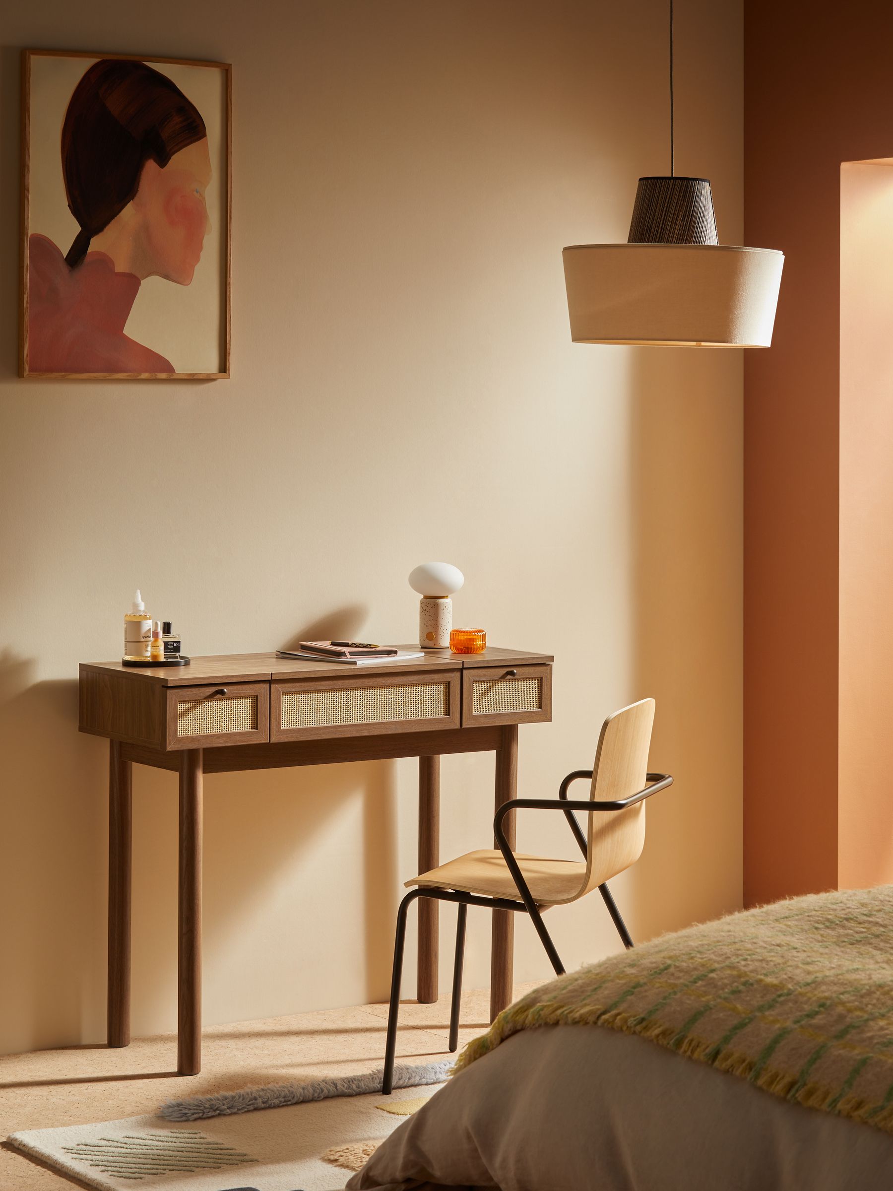 Pavia Rattan Console Dressing Table in Dark Oak Effect