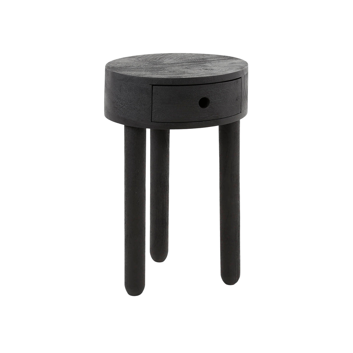 Giga Meubel Nachtkastje Round - Zwart Acaciahout - 35x35x55cm