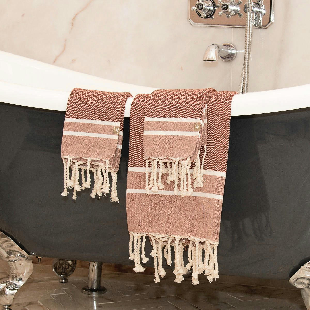 STOCKHOLM - Set bain, 1 fouta + 2 serviettes coton  100x200 tomette