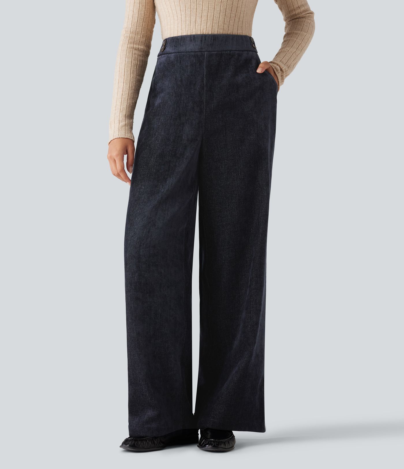 Pantalon de bureau baggy taille haute avec poches