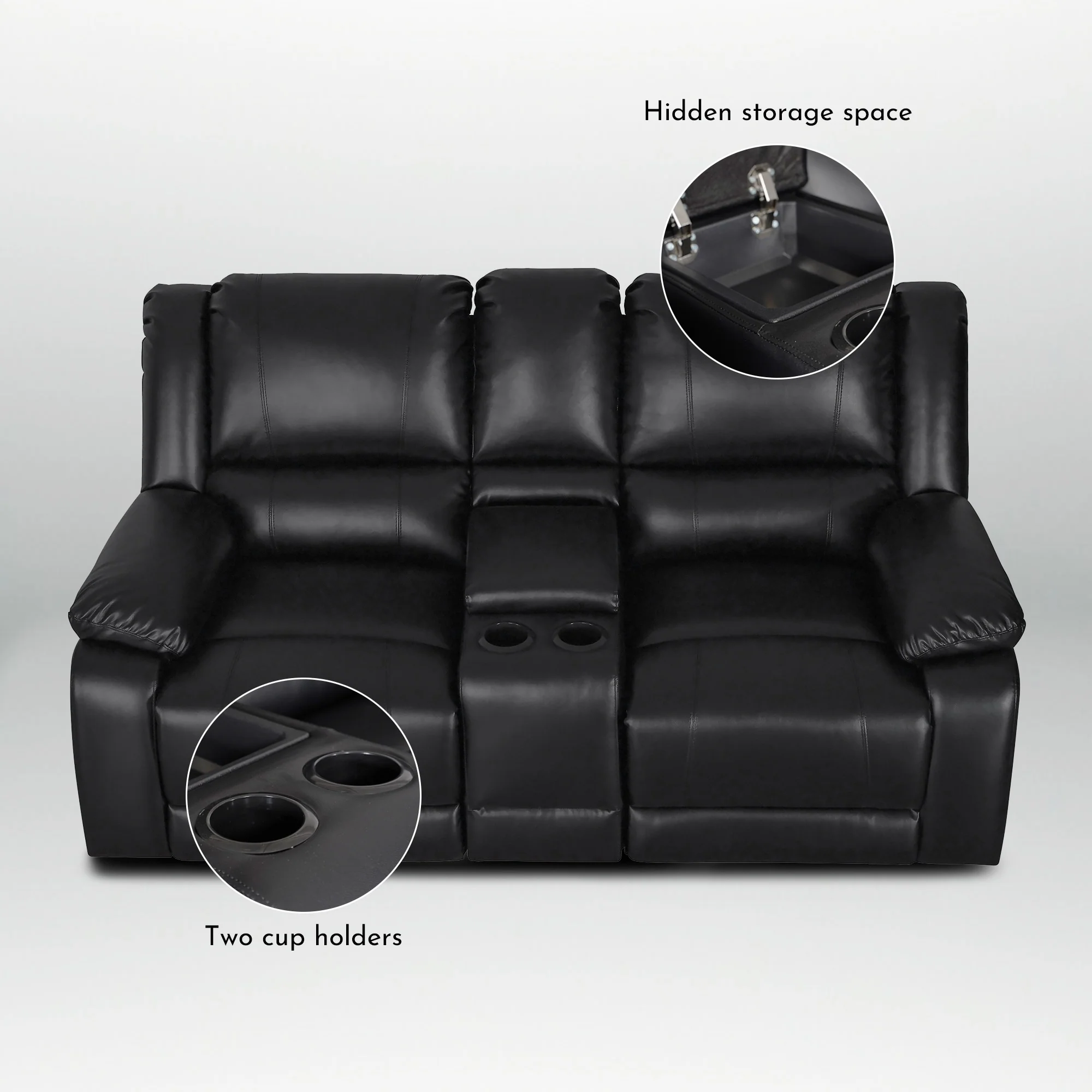 2-Piece Classic Faux Leather Manual Reclining Living Room Sofa Set with Console and Cup Holders