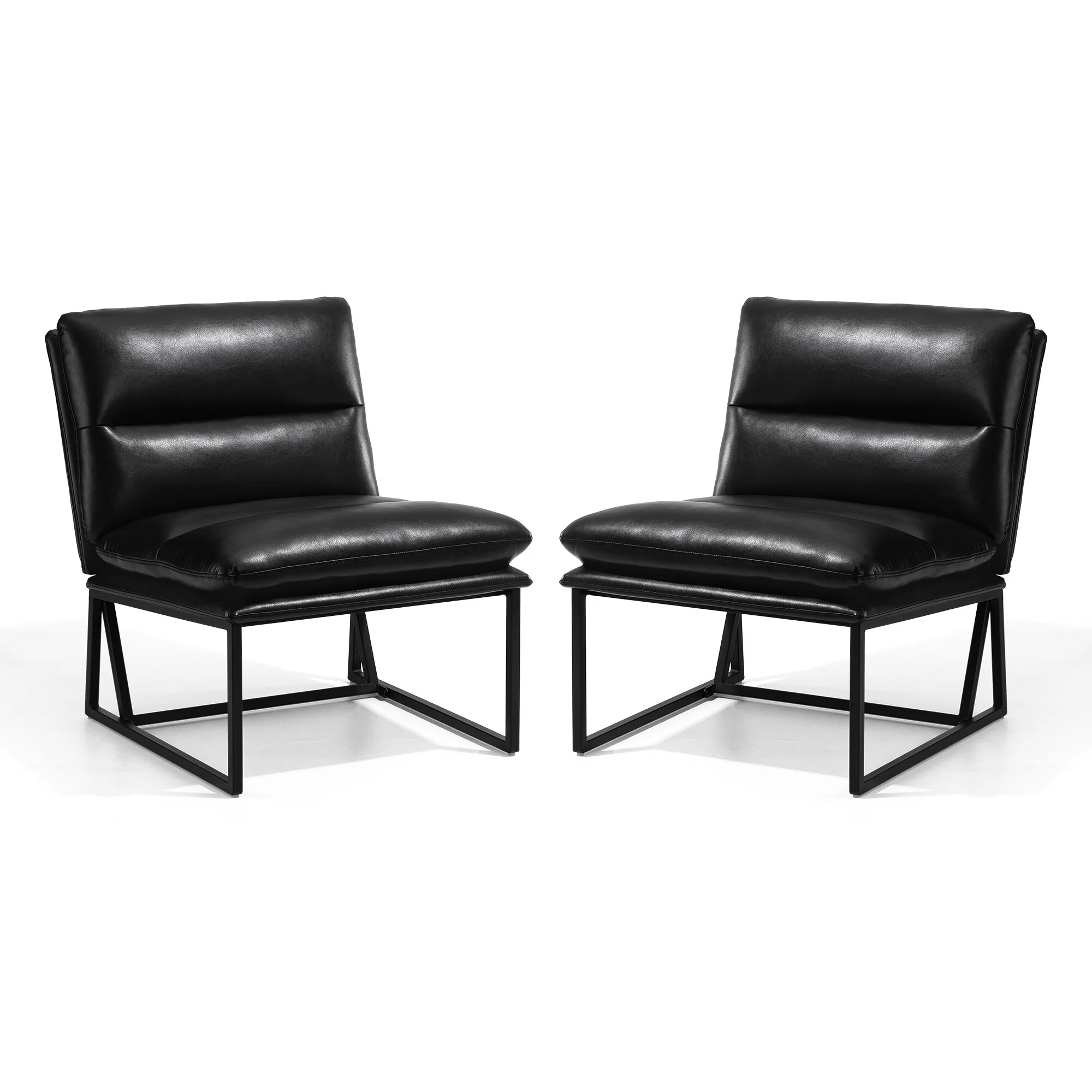 Glitzhome Set of 2 30.25H Modern Ergonomic PU Accent Armless Chair