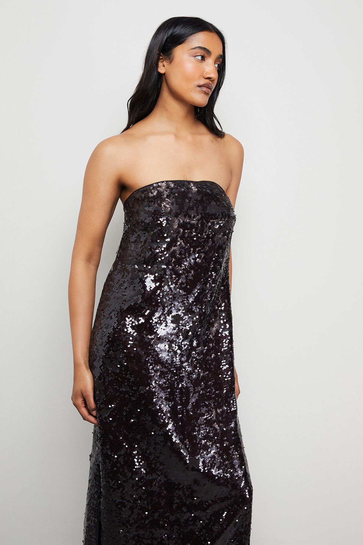 Warehouse Sequin Bandeau Midi Dress