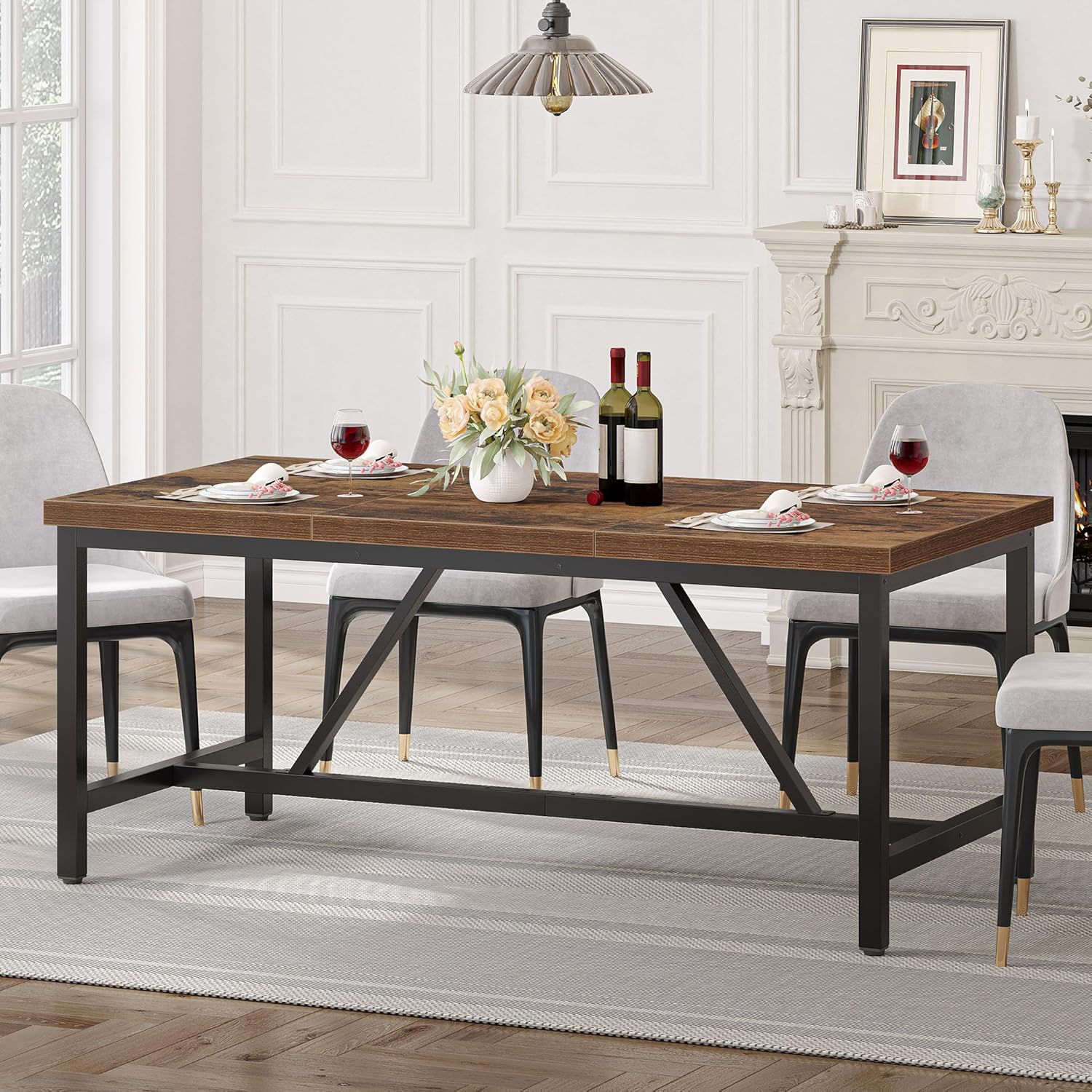 YITAHOME 70.8 Large Kitchen Dining Room Table for 6-8 People, Rustic Brown Farmhouse Industrial Wood Style Rectangle Apartment Dinning Room Dinette Tables for Eating Dinner
