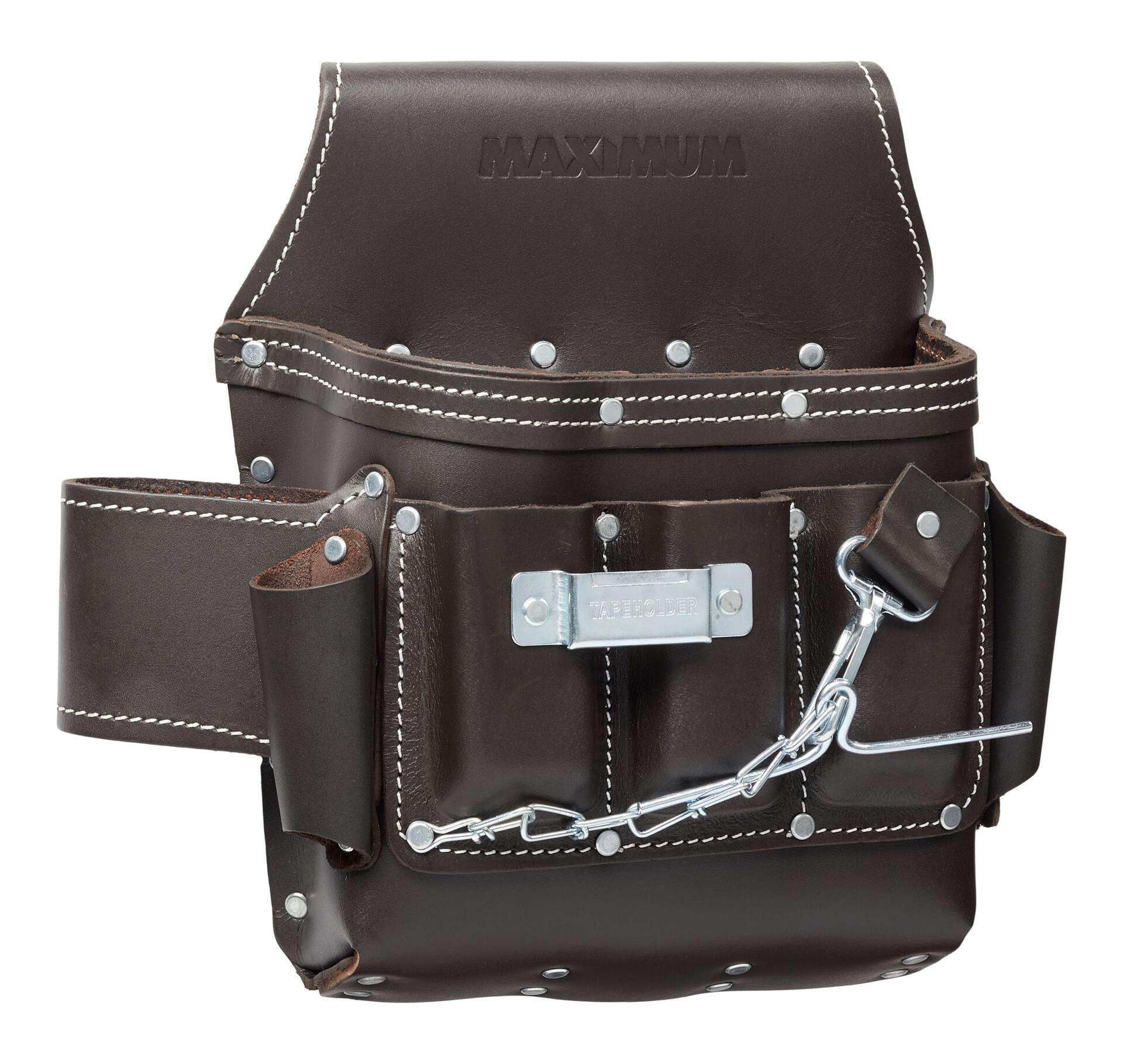 MAXIMUM PRO Electricians Oil Tanned Leather Pouch, 10 Pockets