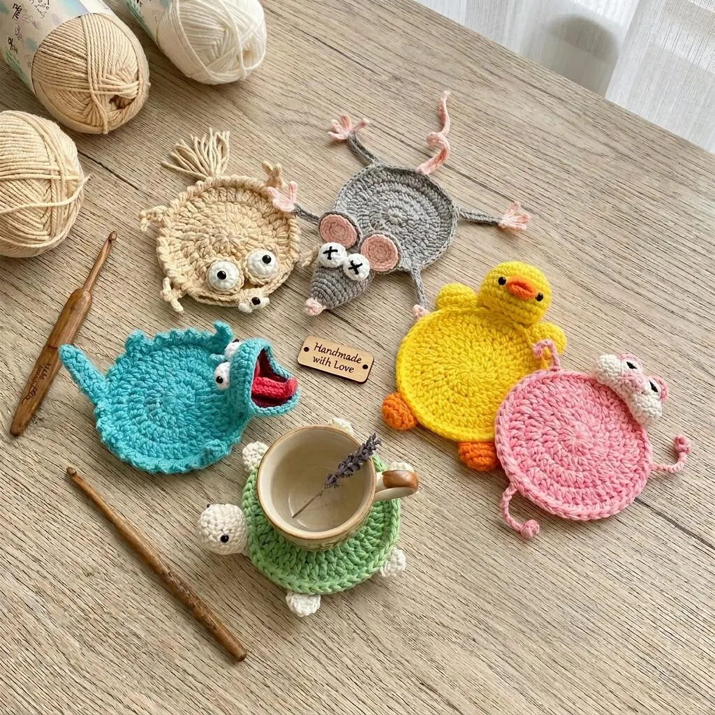 Handmade Animal Coaster, Funny Crochet Coaster, Cute Mug Rug - Unique Gift, Desk Decor, Gift for Her, Housewarming Gift