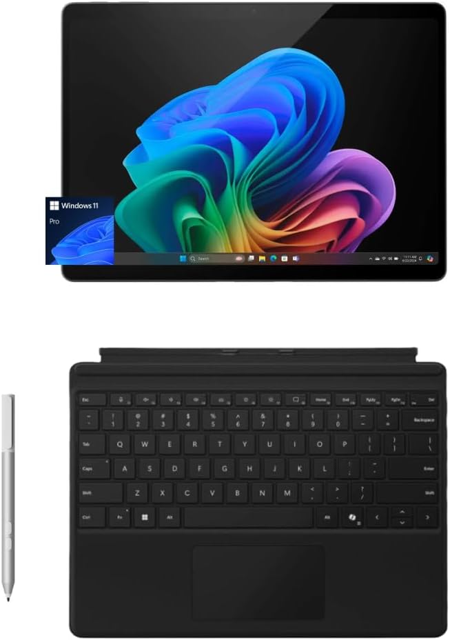 Microsoft Surface Pro 11 Copilot PC Bundle  13 2.8K Touchscreen Tablet with Black Pro Keyboard & Business Pen  Snapdragon X Plus  16GB RAM  512GB SSD  Win 11 Pro  Black