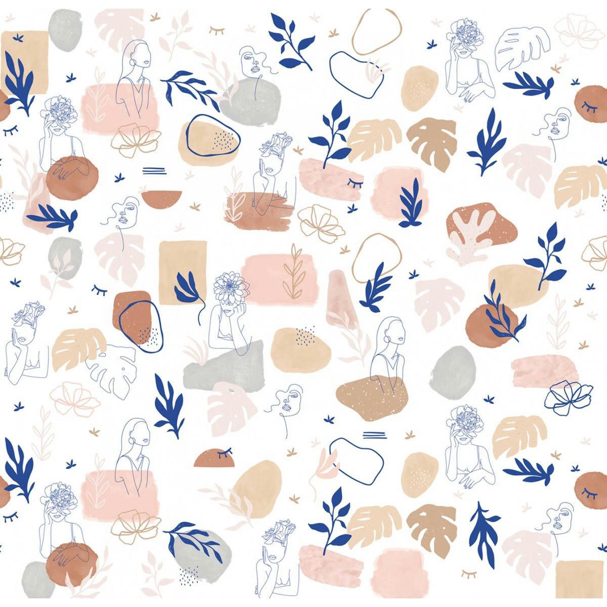 JADE - OUTREMER - Papier peint panoramique motif imprimé Bleu outremer 288x280cm