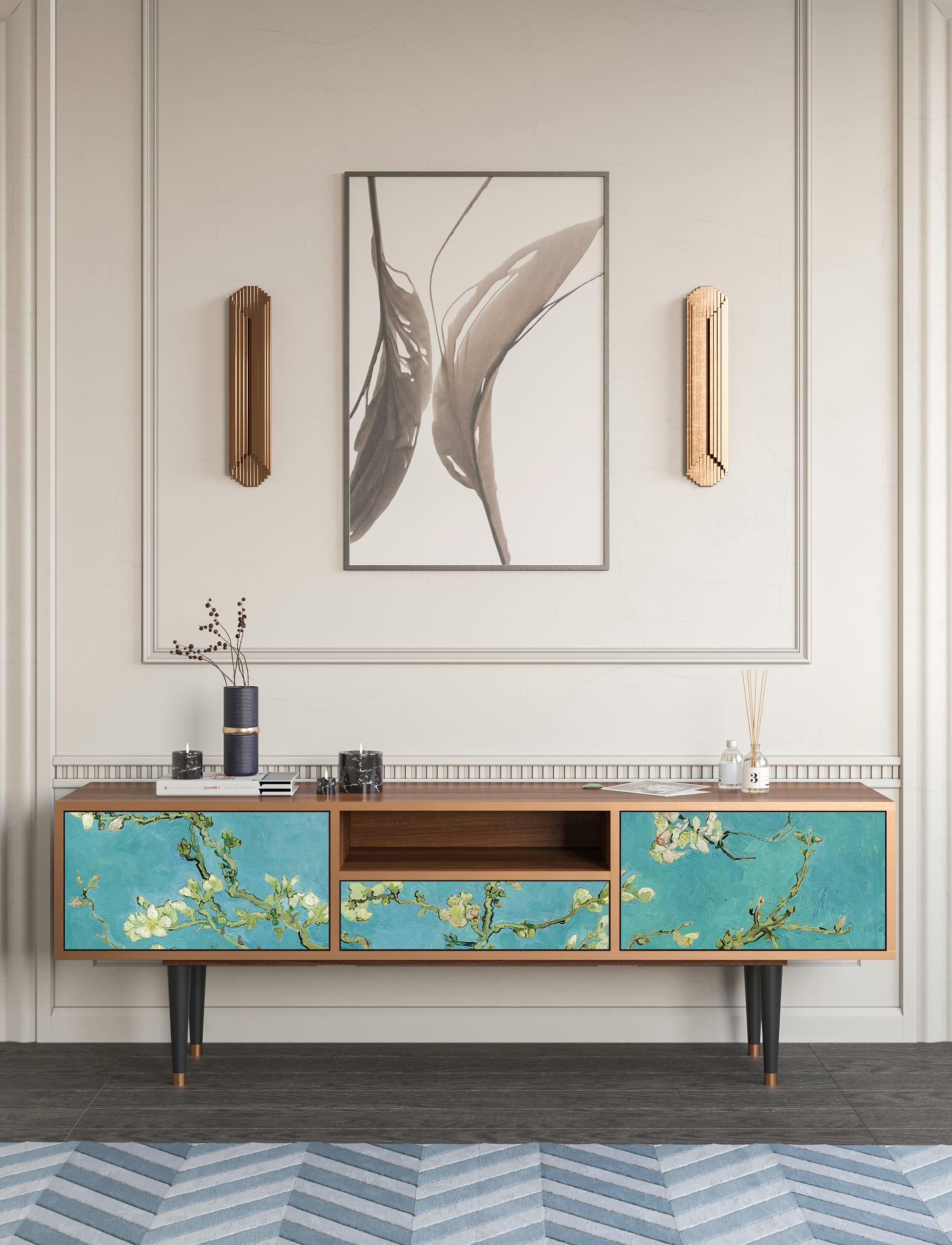 ALMOND BLOSSOM BY VAN GOGH - Meuble TV  bleu 1 tiroir et 2 portes L 170 cm