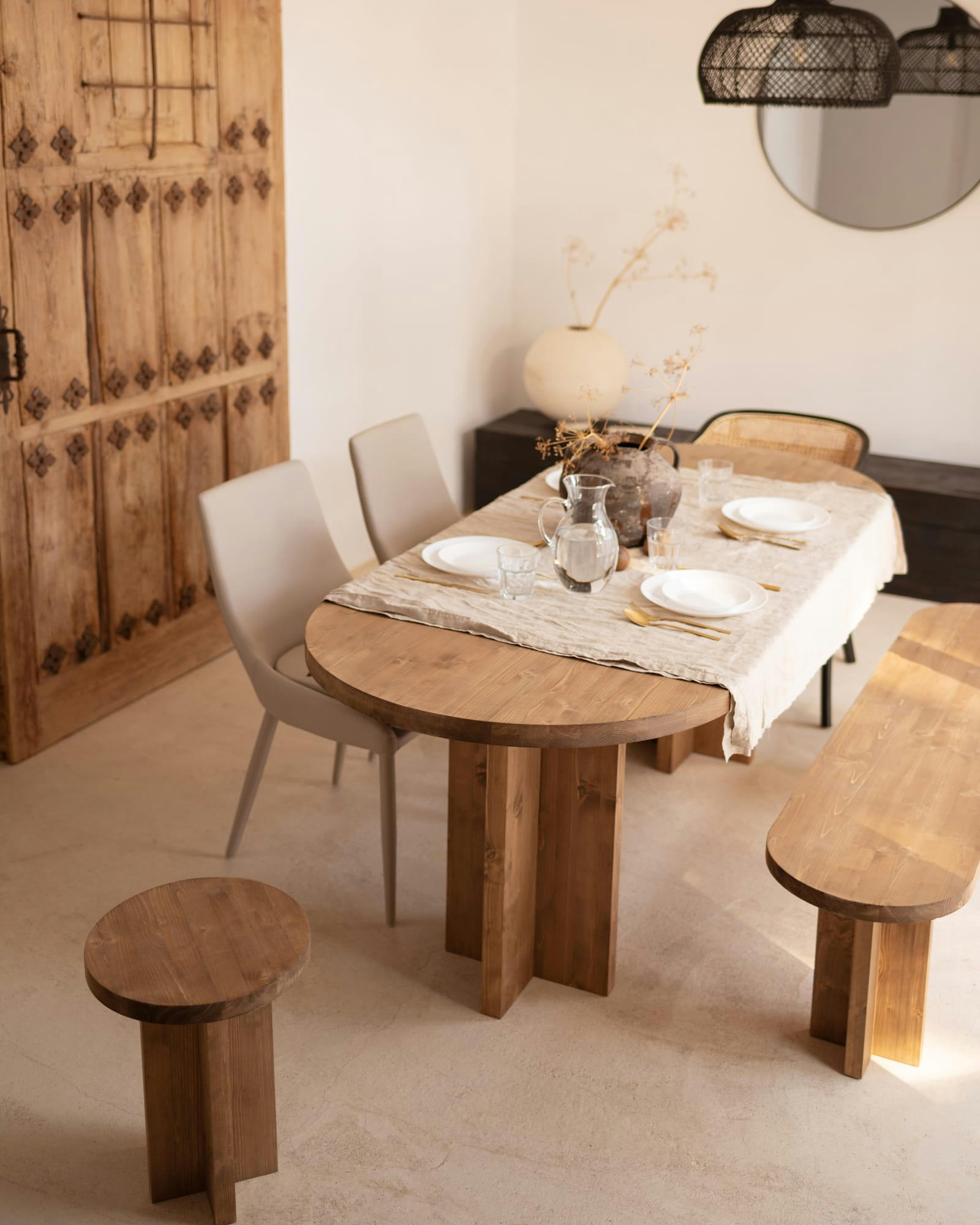 TOKYO - Table à manger ovale en bois de sapin vieilli 160x78cm