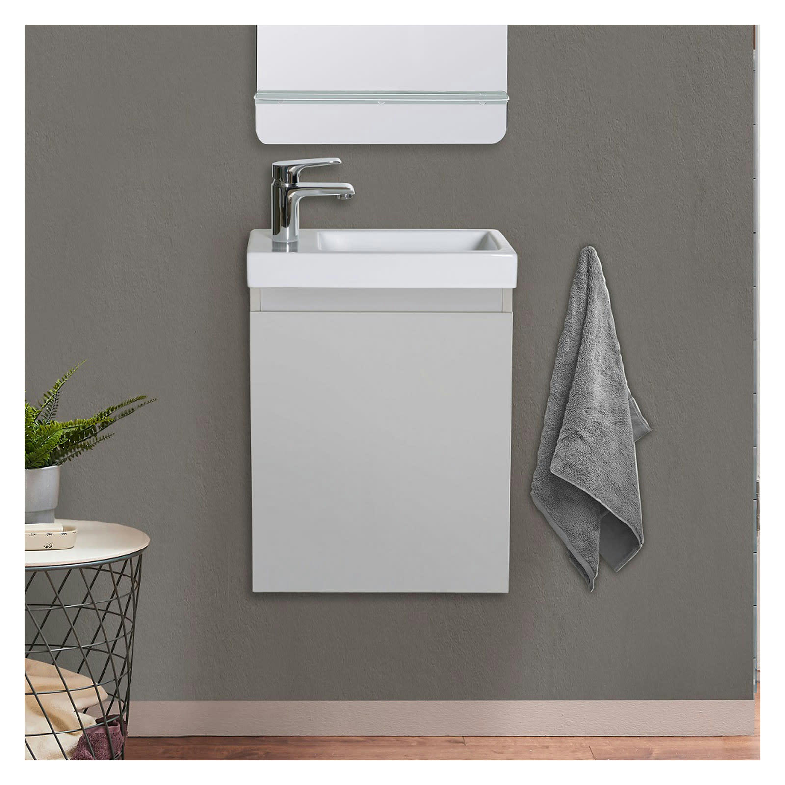 LISA - Meuble lave-mains  gris sable + robinet chromé