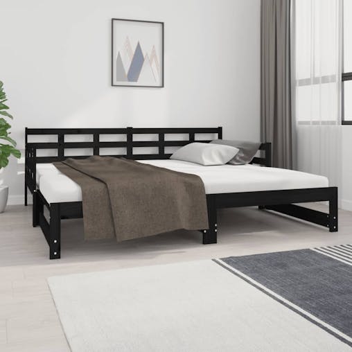 NNEVL Pull-out Day Bed Black Solid Wood Pine 2x(92x187) cm