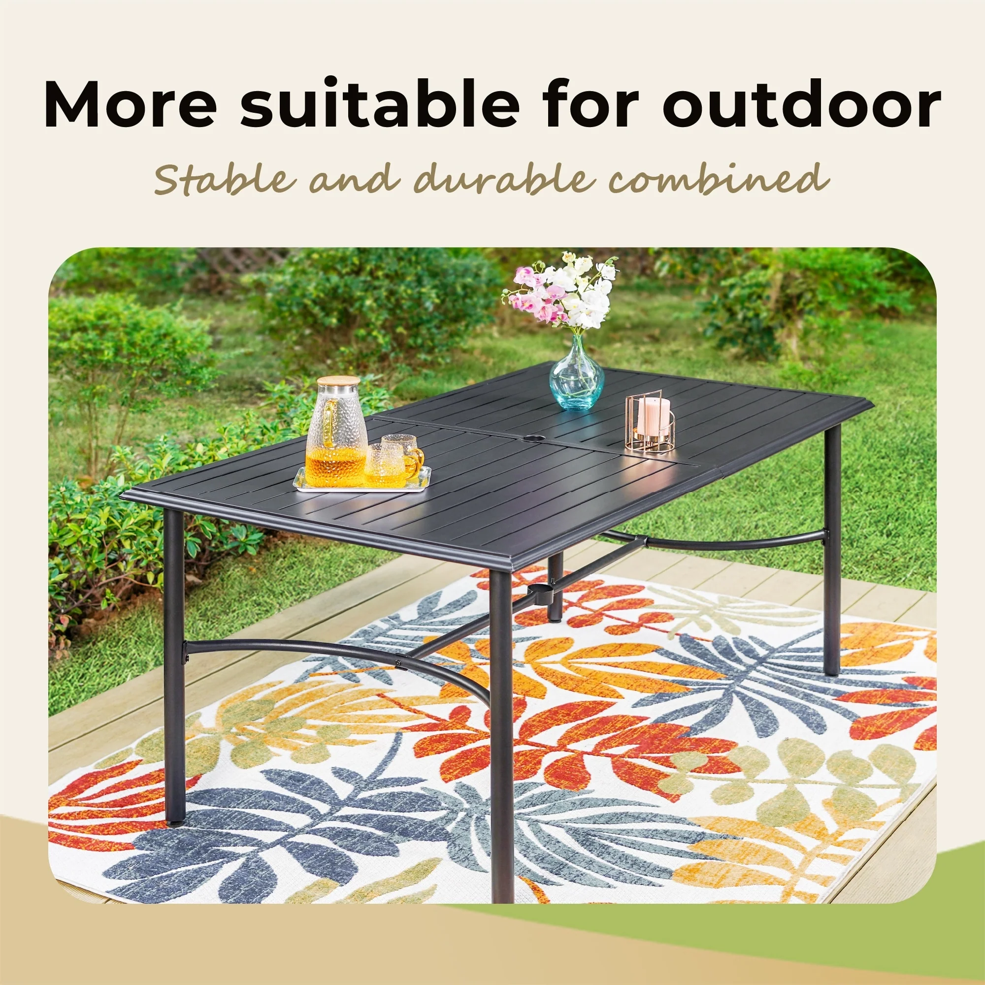 MAISON ARTS 7 Pieces Patio Dining Set with Metal Rectangular Dining Table and Swivel Chairs