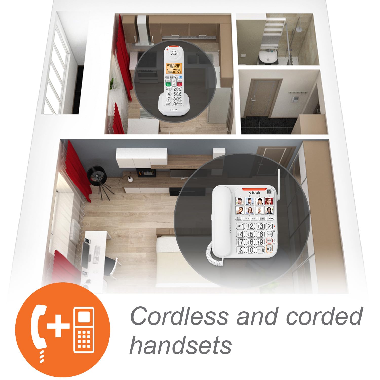 VTech SN5147 Amplified Corded/Cordless Senior Phone with Answering Machine, Big Buttons, 90dB Extra-Loud Ringer, 50dB Audio Assist, Call Blocker